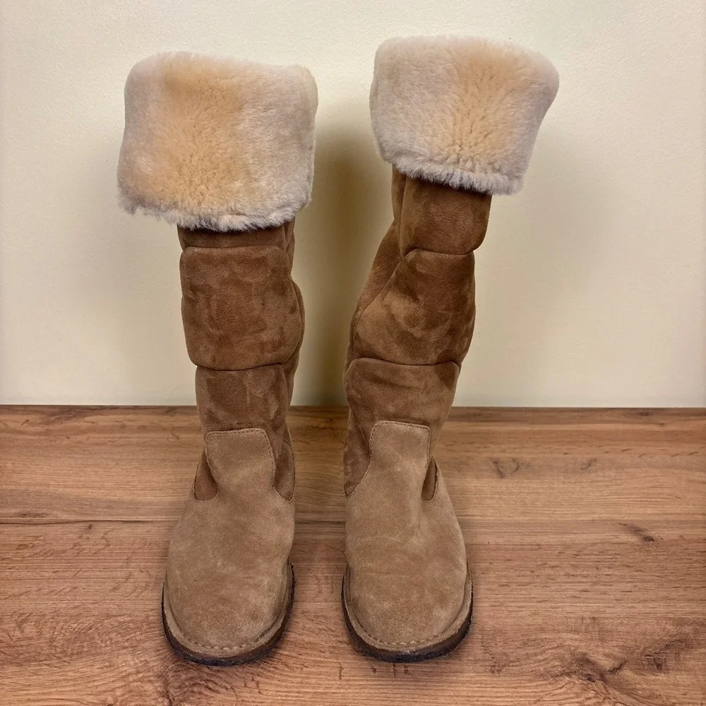 UGG Samantha Tall Boot Chestnut Tan Brown Women‎ Size 9 Foldover Knee High Suede